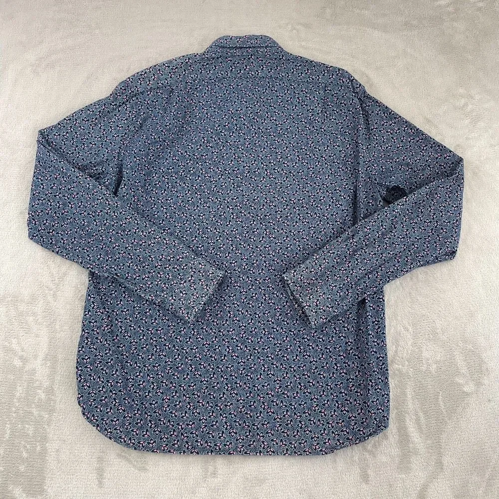 J Crew‎ Shirt Men Large Blue Floral AOP Slim Fit Long Sleeve Casual Preppy